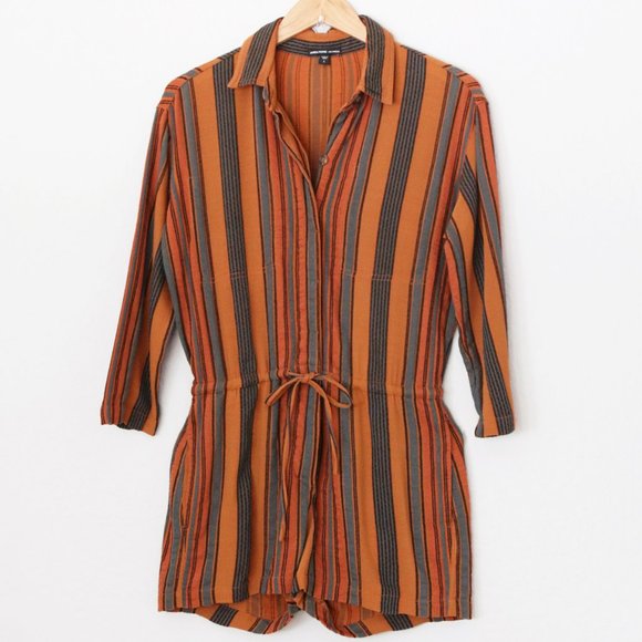 James Perse Short Vintage Stripe Jumpsuit Romper Size S Retro Collar Button $325 - Picture 5 of 16